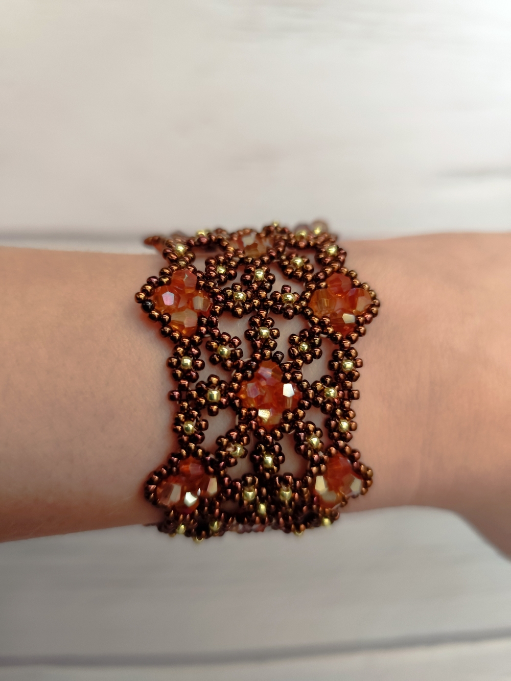 Handcrafted Brown Beaded Lace Bracelet